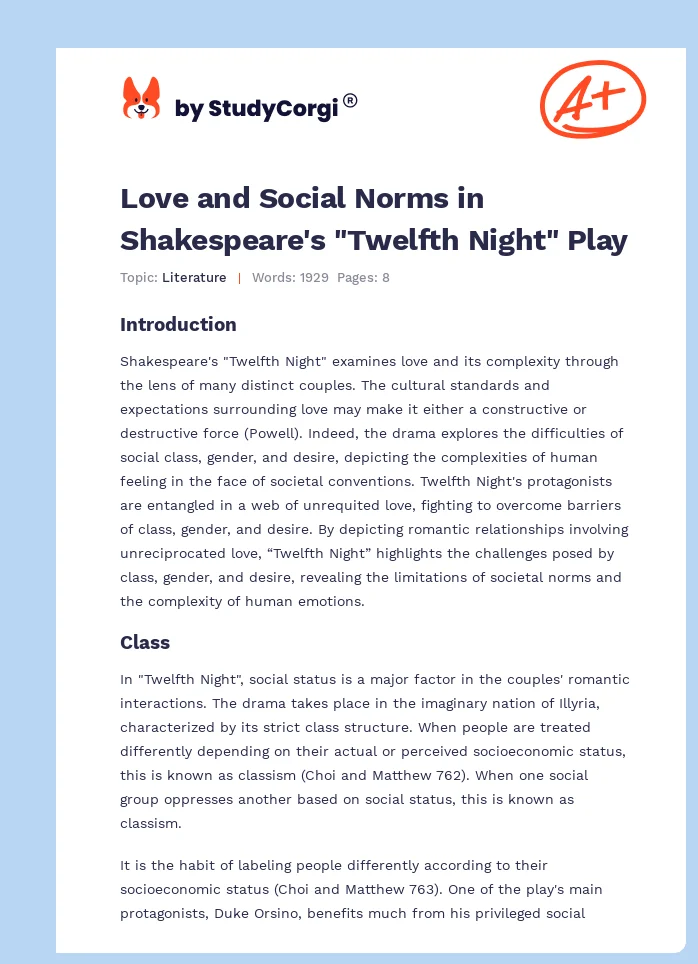 Love and Social Norms in Shakespeare's "Twelfth Night" Play. Page 1