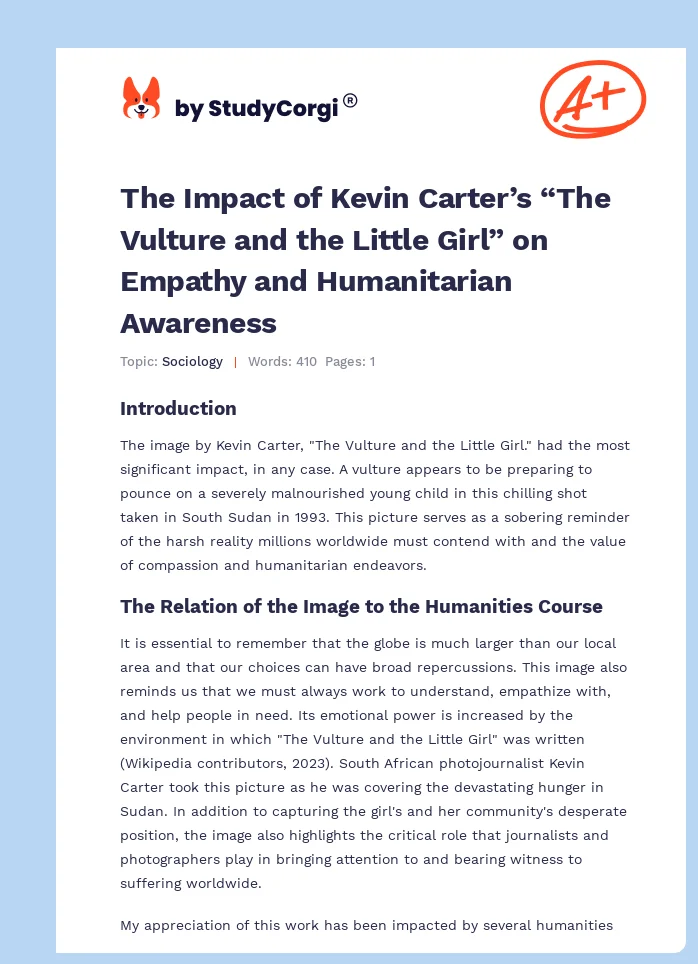 The Impact of Kevin Carter’s “The Vulture and the Little Girl” on Empathy and Humanitarian Awareness. Page 1