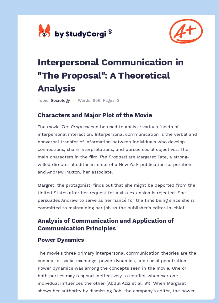 Interpersonal Communication in "The Proposal": A Theoretical Analysis. Page 1