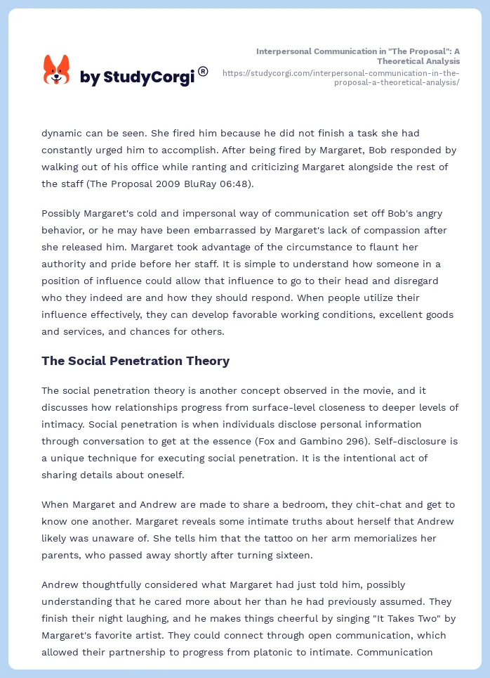 Interpersonal Communication in "The Proposal": A Theoretical Analysis. Page 2