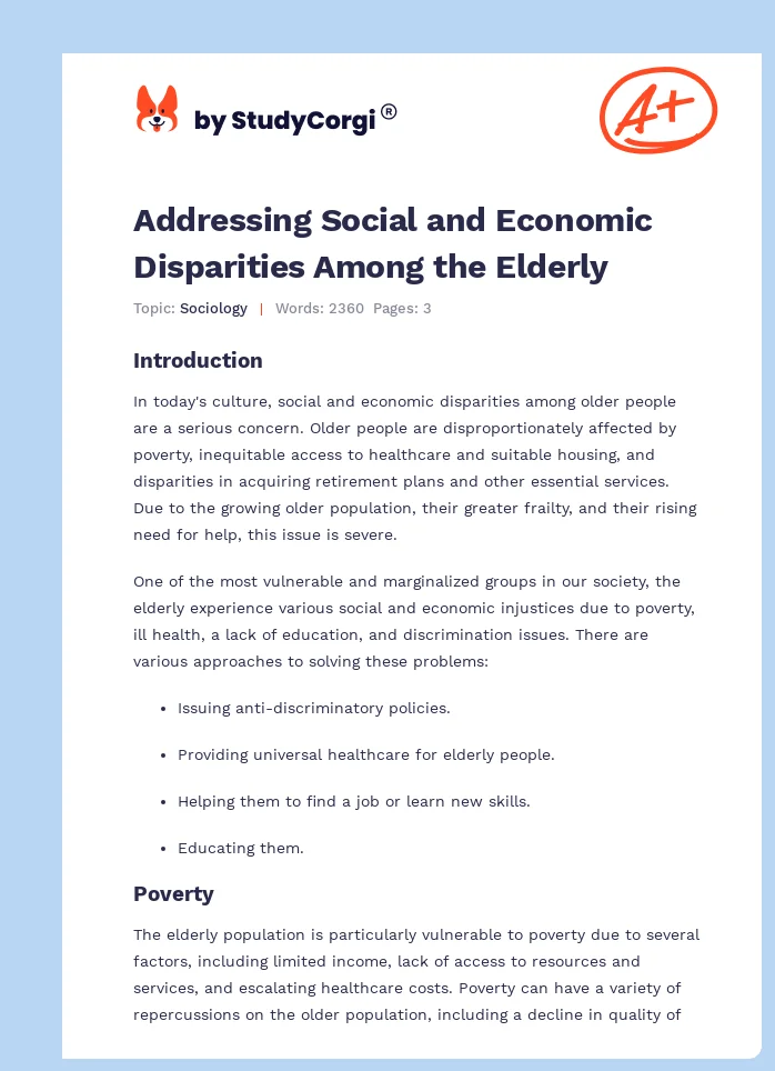 Addressing Social and Economic Disparities Among the Elderly. Page 1