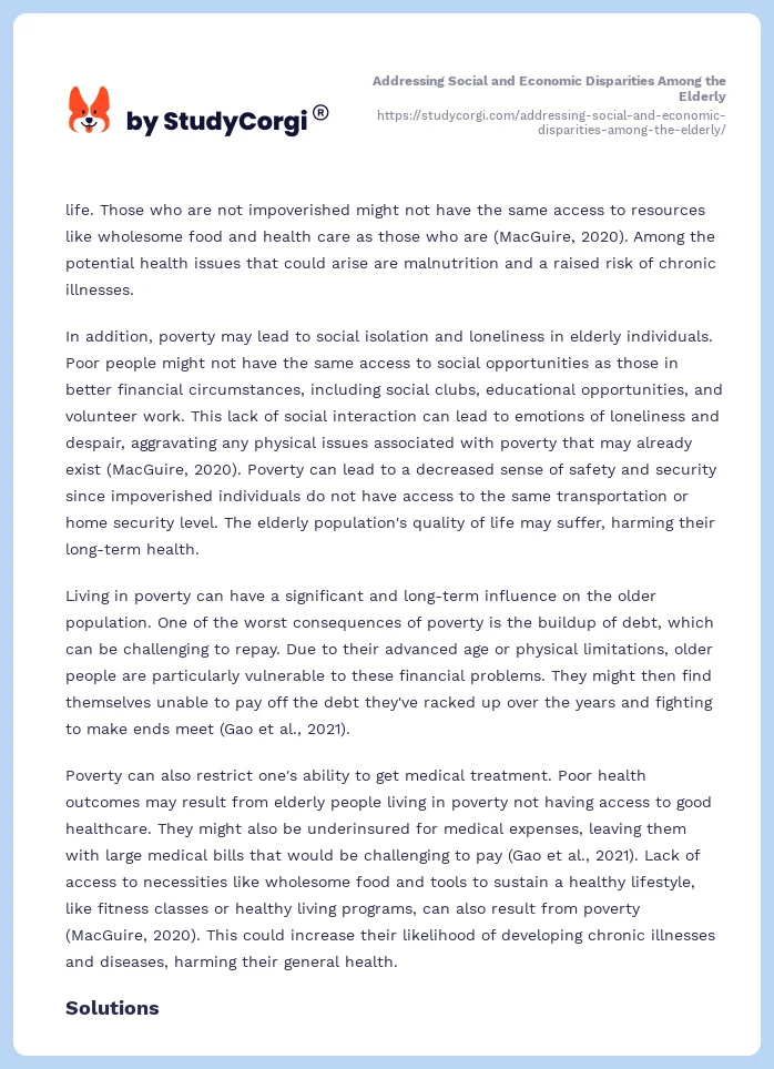 Addressing Social and Economic Disparities Among the Elderly. Page 2