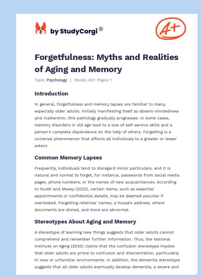 Forgetfulness: Myths and Realities of Aging and Memory. Page 1