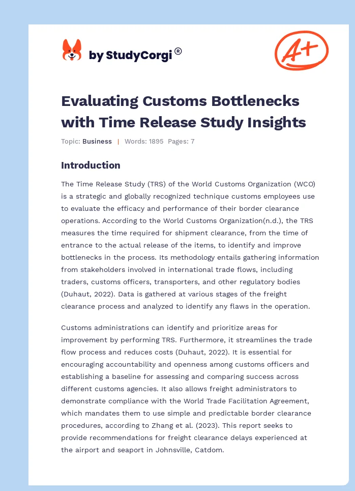 Evaluating Customs Bottlenecks with Time Release Study Insights. Page 1