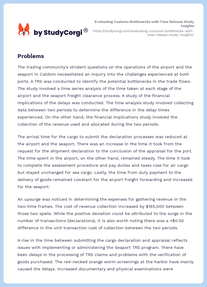 Evaluating Customs Bottlenecks with Time Release Study Insights. Page 2