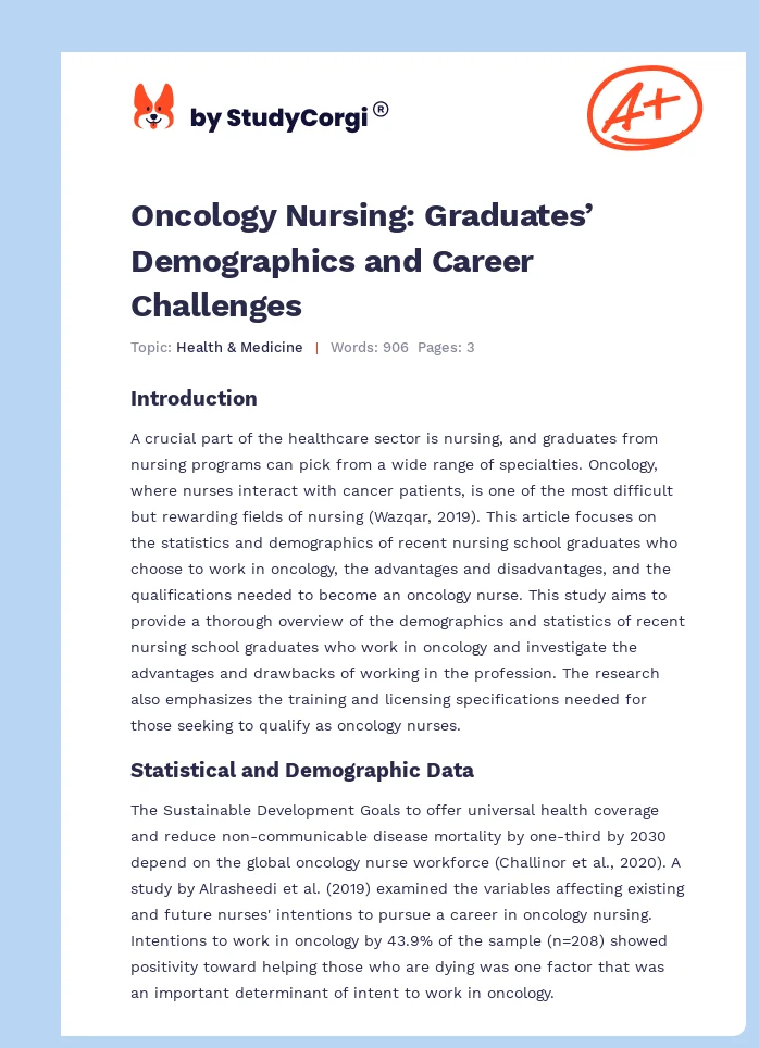 Oncology Nursing: Graduates’ Demographics and Career Challenges. Page 1