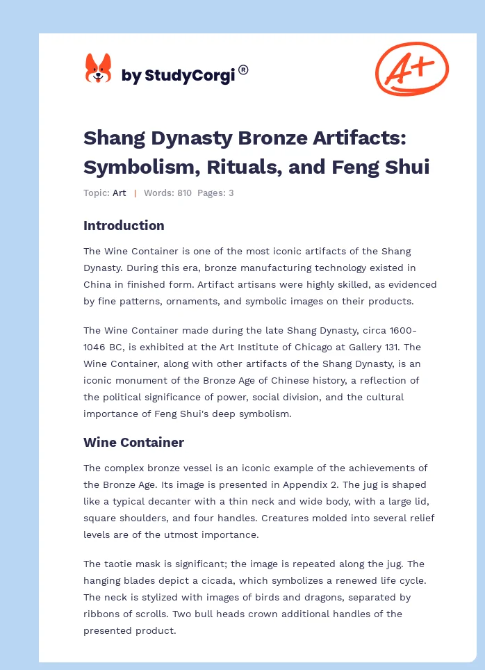 Shang Dynasty Bronze Artifacts: Symbolism, Rituals, and Feng Shui. Page 1