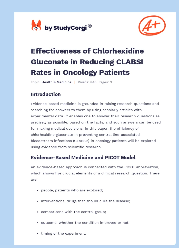 Effectiveness of Chlorhexidine Gluconate in Reducing CLABSI Rates in Oncology Patients. Page 1