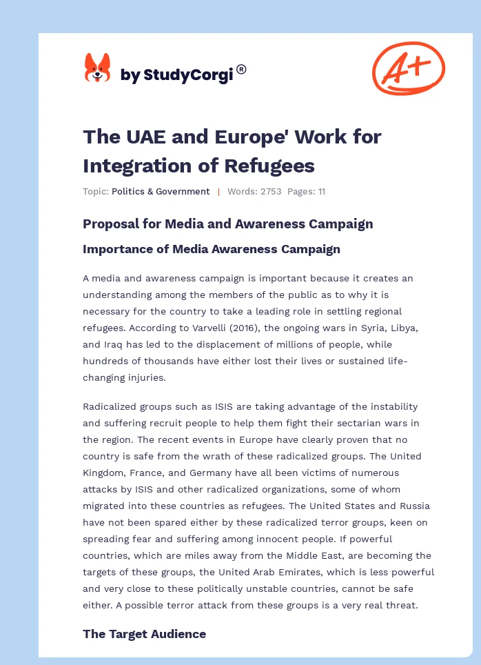The UAE and Europe' Work for Integration of Refugees. Page 1