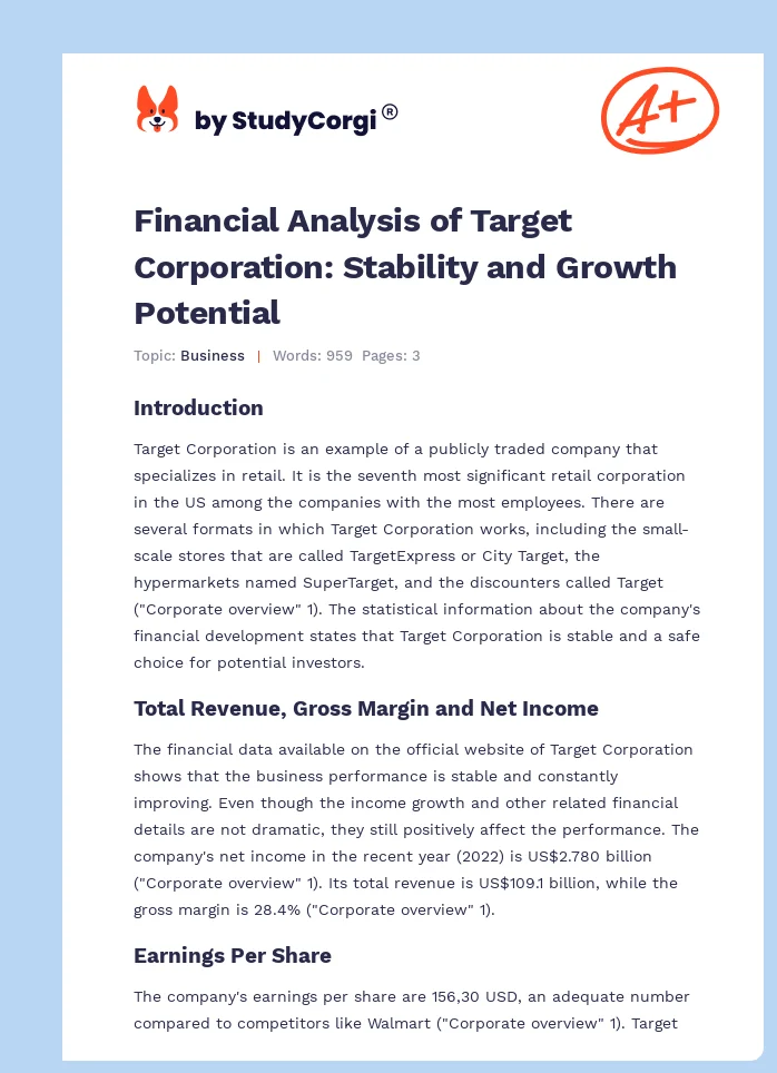 Financial Analysis of Target Corporation: Stability and Growth Potential. Page 1