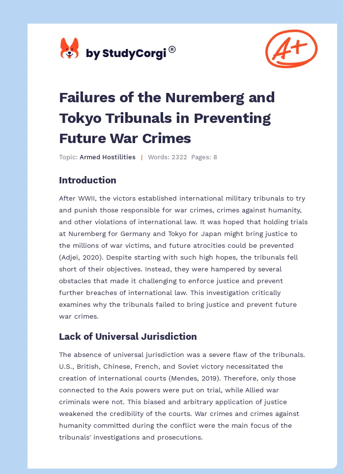 Failures of the Nuremberg and Tokyo Tribunals in Preventing Future War Crimes. Page 1