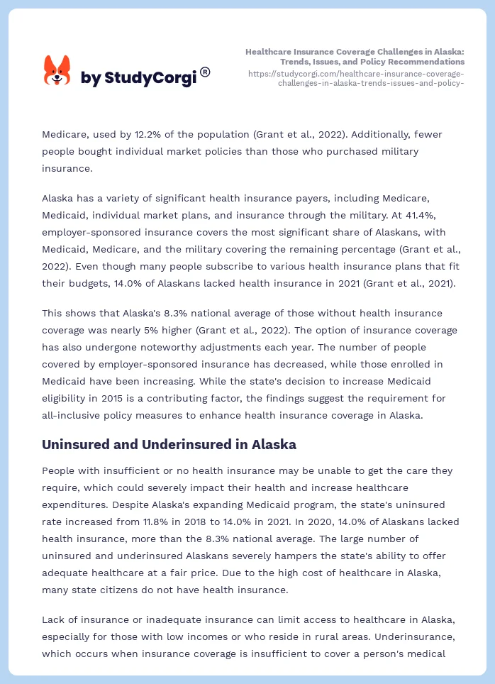 Healthcare Insurance Coverage Challenges in Alaska: Trends, Issues, and Policy Recommendations. Page 2