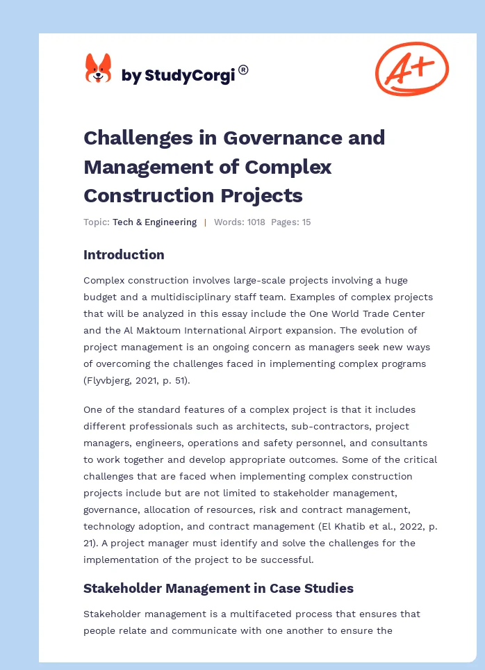 Challenges in Governance and Management of Complex Construction Projects. Page 1