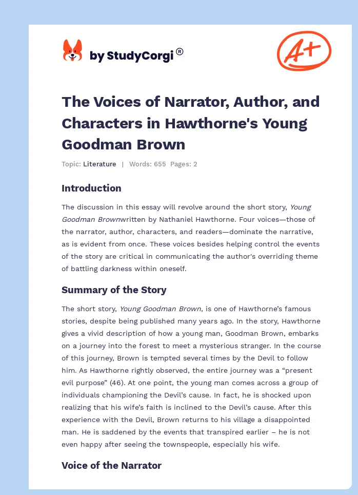 The Voices of Narrator, Author, and Characters in Hawthorne's Young Goodman Brown. Page 1