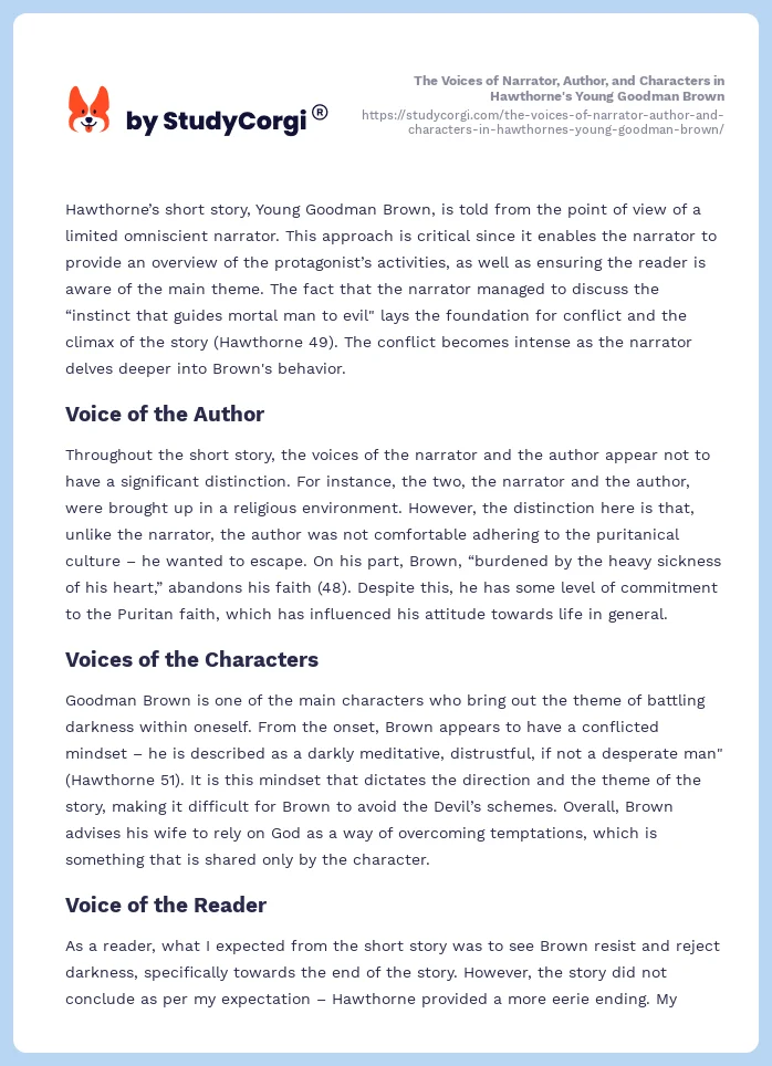 The Voices of Narrator, Author, and Characters in Hawthorne's Young Goodman Brown. Page 2