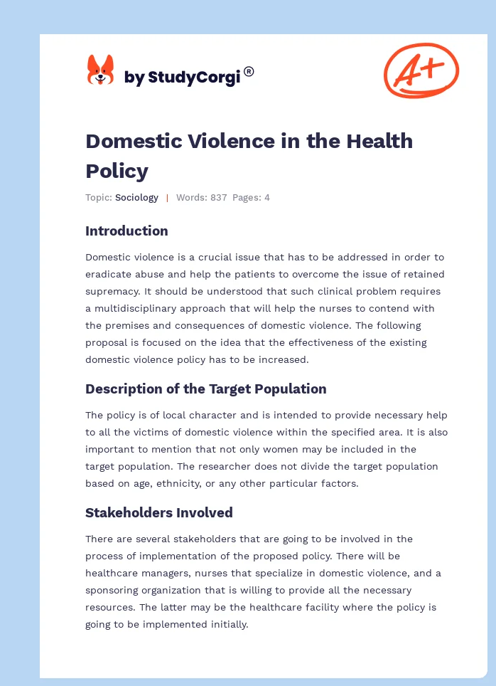 Domestic Violence in the Health Policy. Page 1