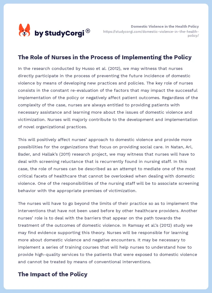 Domestic Violence in the Health Policy. Page 2