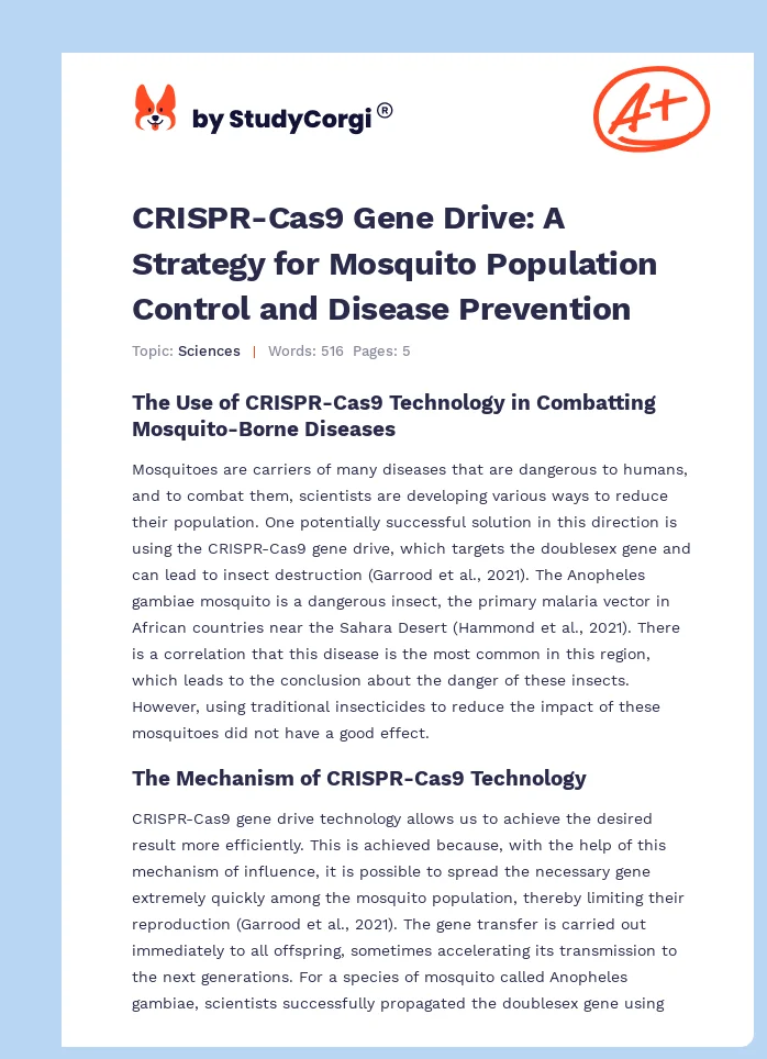 CRISPR-Cas9 Gene Drive: A Strategy for Mosquito Population Control and Disease Prevention. Page 1