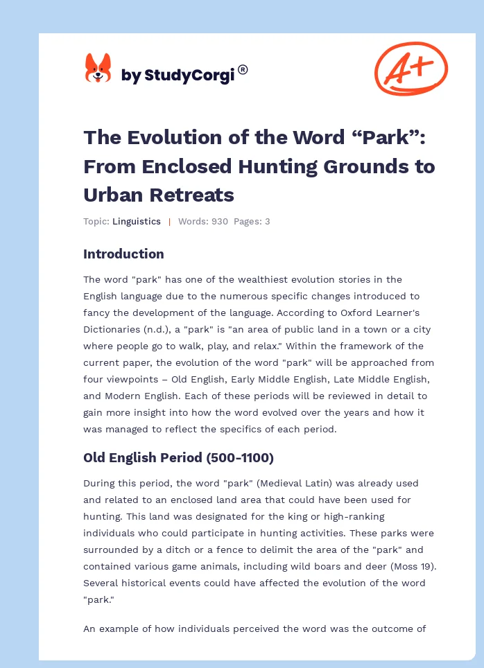 The Evolution of the Word “Park”: From Enclosed Hunting Grounds to Urban Retreats. Page 1