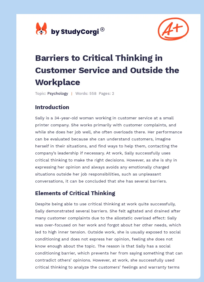 Barriers to Critical Thinking in Customer Service and Outside the Workplace. Page 1