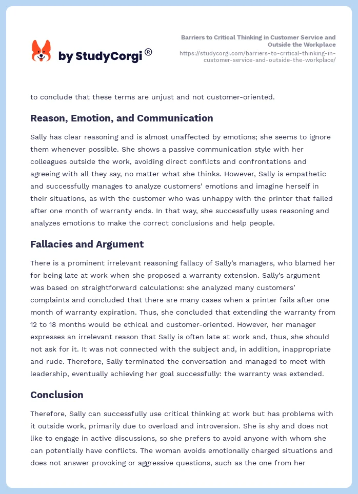 Barriers to Critical Thinking in Customer Service and Outside the Workplace. Page 2