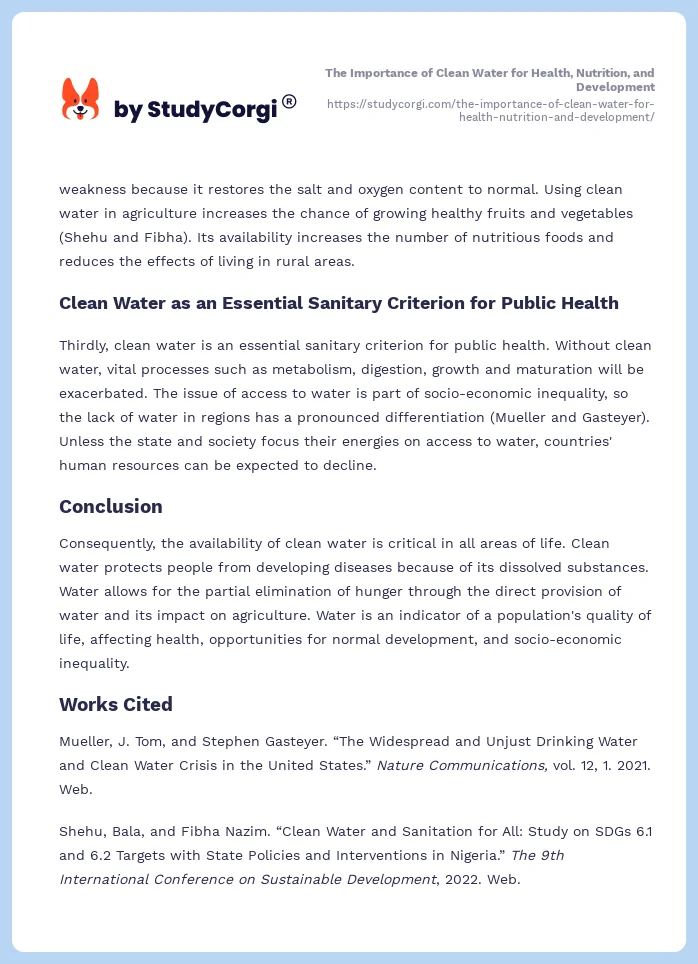 The Importance of Clean Water for Health, Nutrition, and Development. Page 2