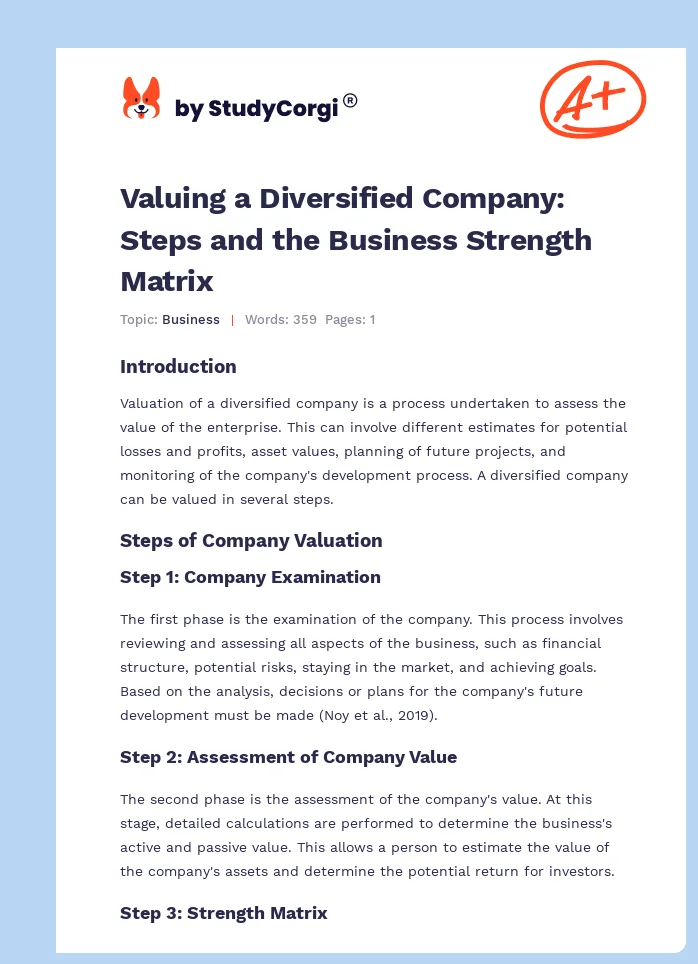 Valuing a Diversified Company: Steps and the Business Strength Matrix. Page 1