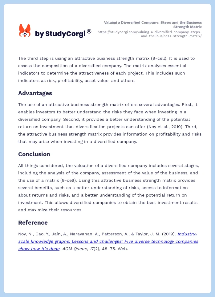 Valuing a Diversified Company: Steps and the Business Strength Matrix. Page 2