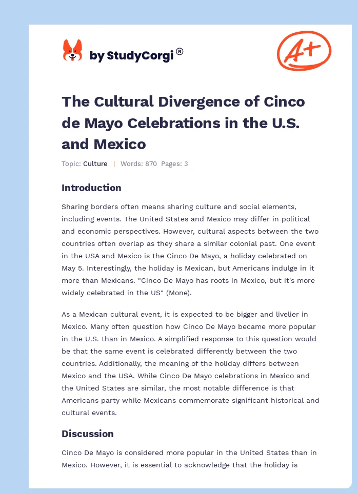 The Cultural Divergence of Cinco de Mayo Celebrations in the U.S. and Mexico. Page 1