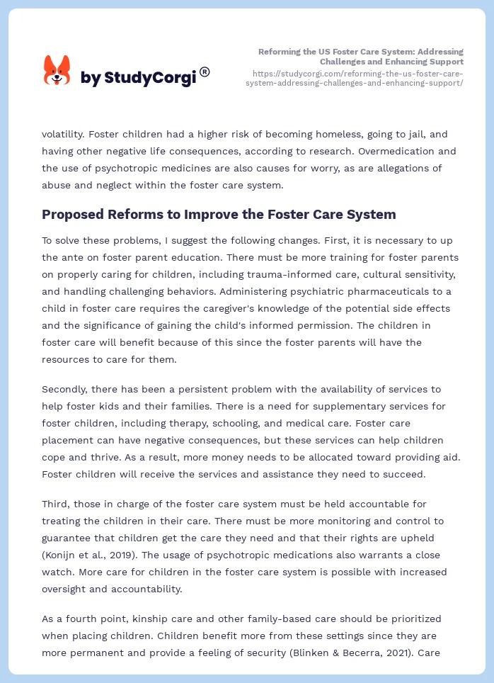 Reforming the US Foster Care System: Addressing Challenges and Enhancing Support. Page 2