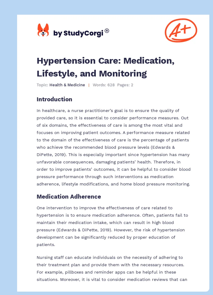 Hypertension Care: Medication, Lifestyle, and Monitoring. Page 1