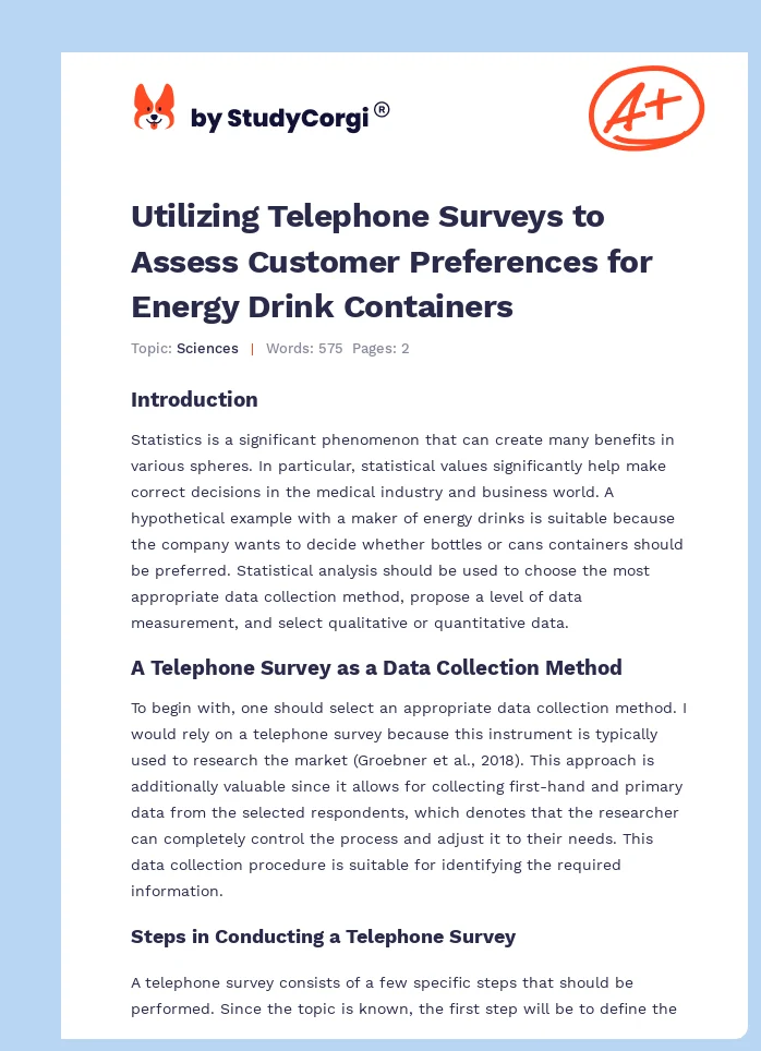 Utilizing Telephone Surveys to Assess Customer Preferences for Energy Drink Containers. Page 1