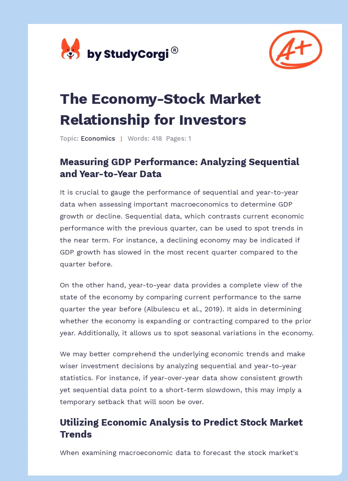 The Economy-Stock Market Relationship for Investors. Page 1