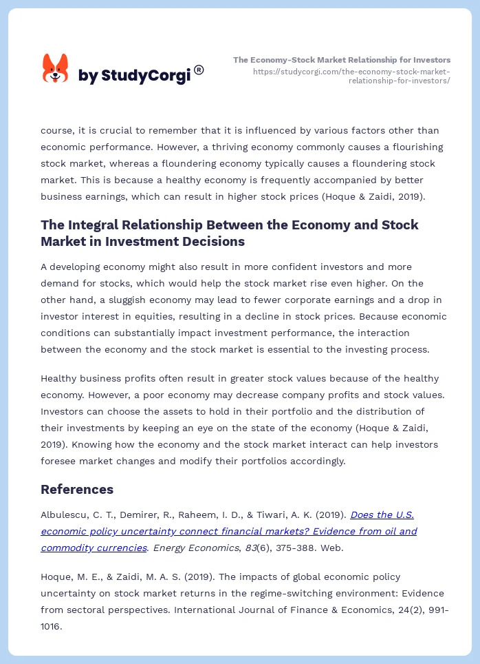 The Economy-Stock Market Relationship for Investors. Page 2