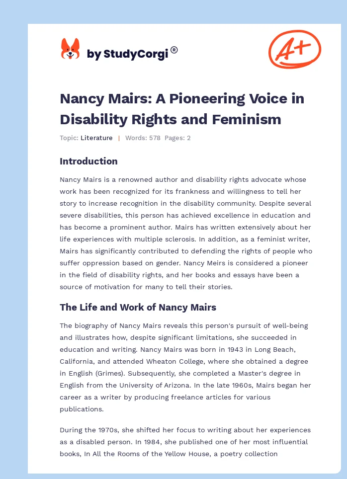 Nancy Mairs: A Pioneering Voice in Disability Rights and Feminism. Page 1