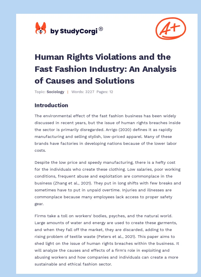 Human Rights Violations and the Fast Fashion Industry: An Analysis of Causes and Solutions. Page 1