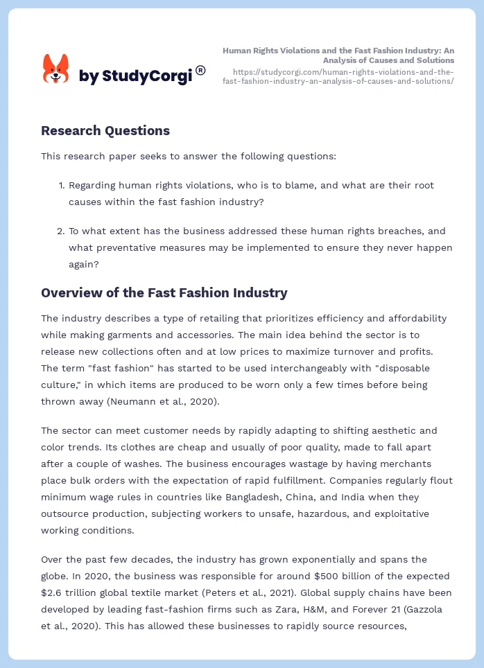 Human Rights Violations and the Fast Fashion Industry: An Analysis of Causes and Solutions. Page 2