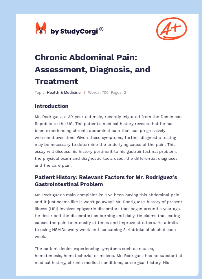 Chronic Abdominal Pain: Assessment, Diagnosis, and Treatment. Page 1