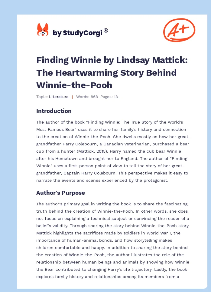 Finding Winnie by Lindsay Mattick: The Heartwarming Story Behind Winnie-the-Pooh. Page 1