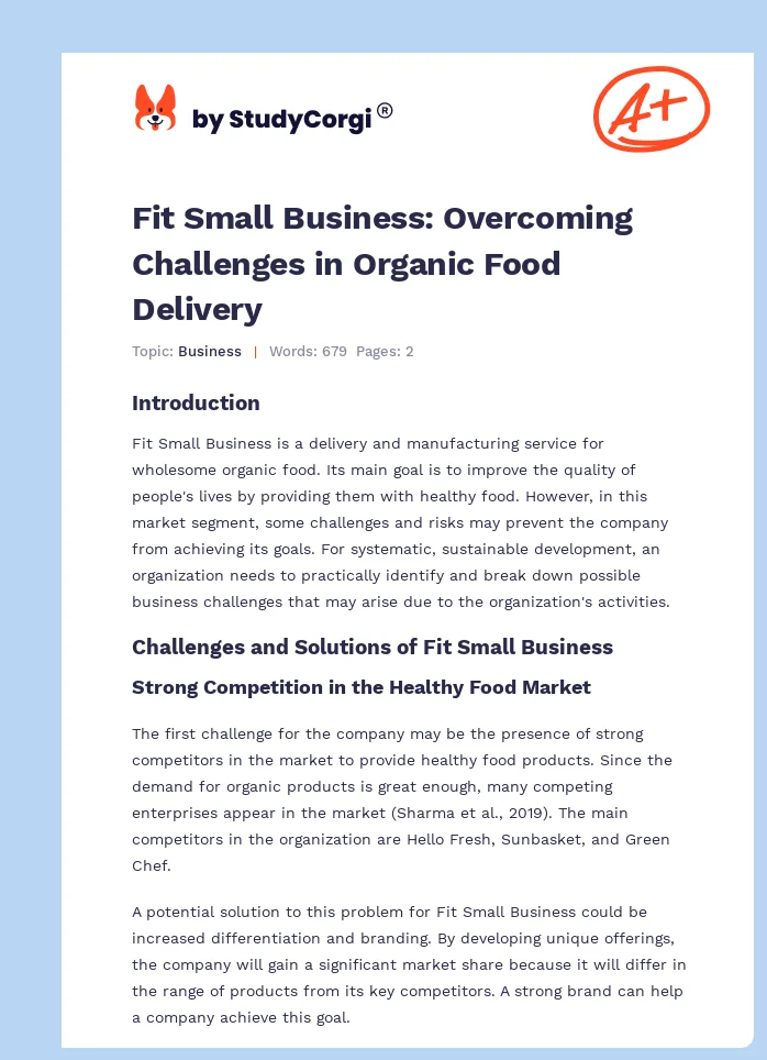 Fit Small Business: Overcoming Challenges in Organic Food Delivery. Page 1