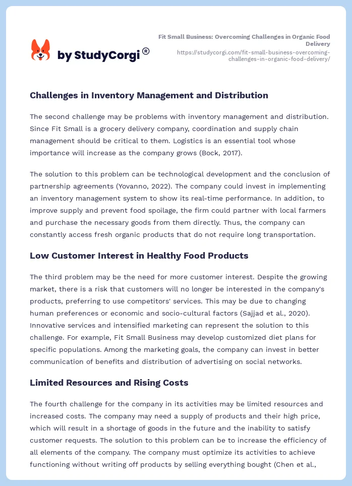 Fit Small Business: Overcoming Challenges in Organic Food Delivery. Page 2