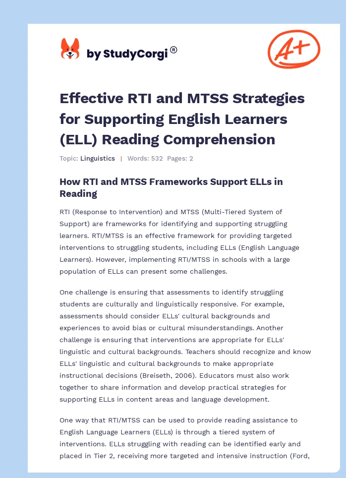 Effective RTI and MTSS Strategies for Supporting English Learners (ELL) Reading Comprehension. Page 1