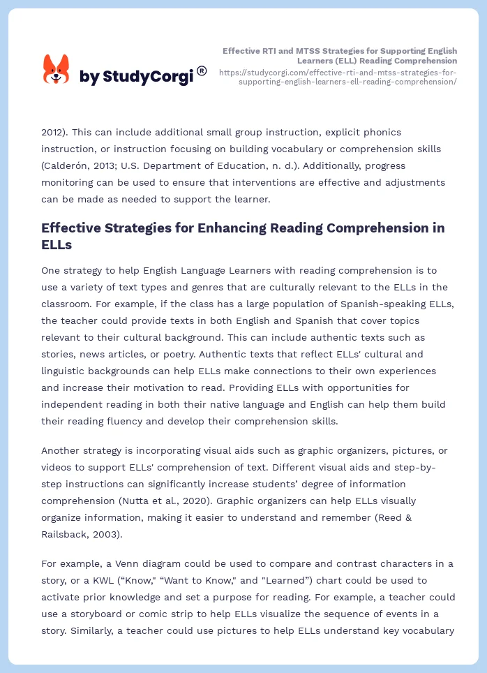 Effective RTI and MTSS Strategies for Supporting English Learners (ELL) Reading Comprehension. Page 2