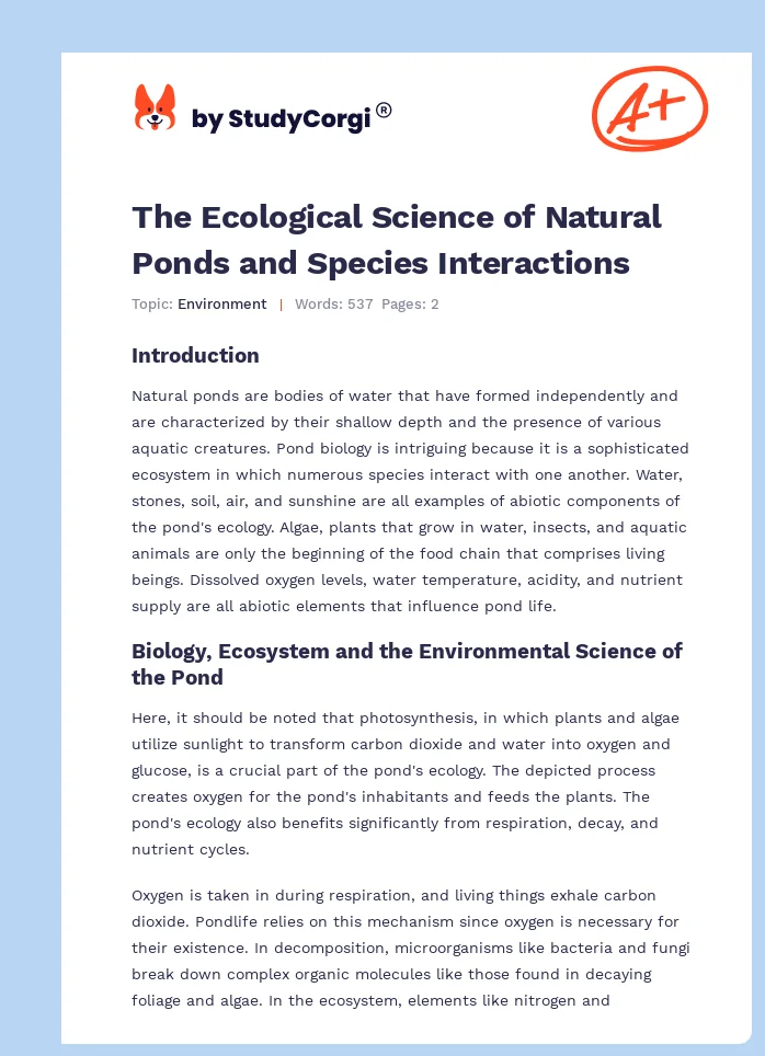 The Ecological Science of Natural Ponds and Species Interactions. Page 1