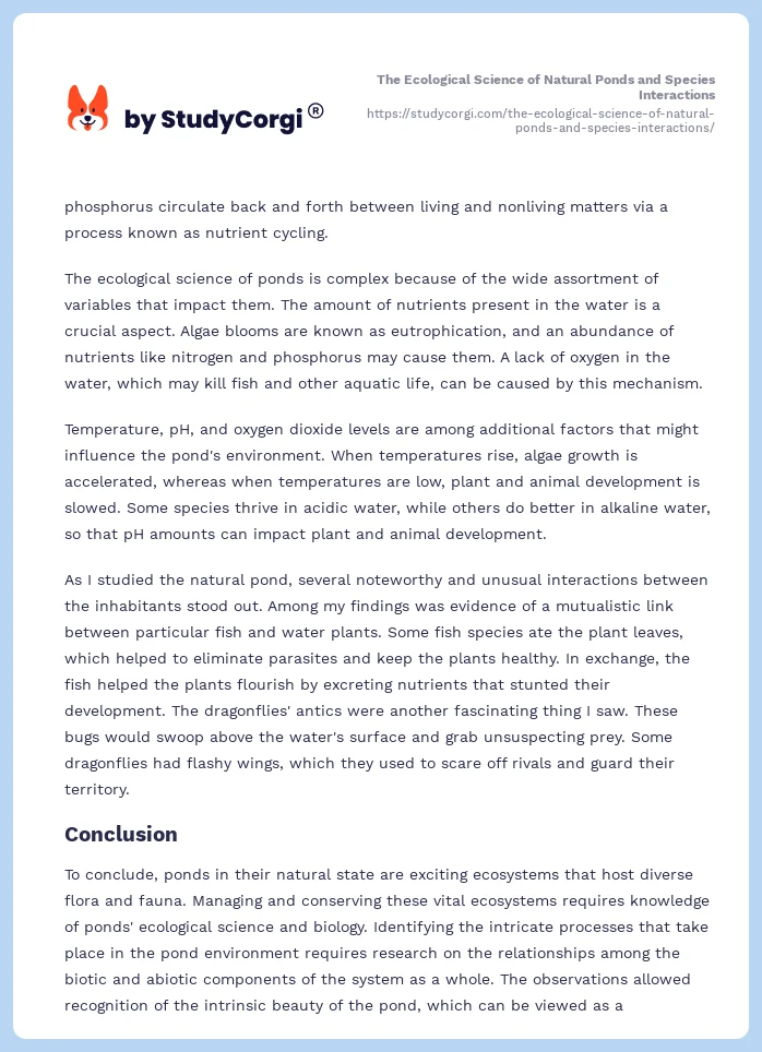 The Ecological Science of Natural Ponds and Species Interactions. Page 2