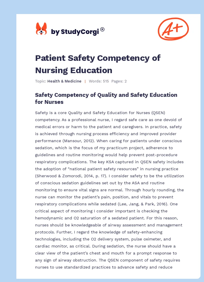 Patient Safety Competency of Nursing Education. Page 1