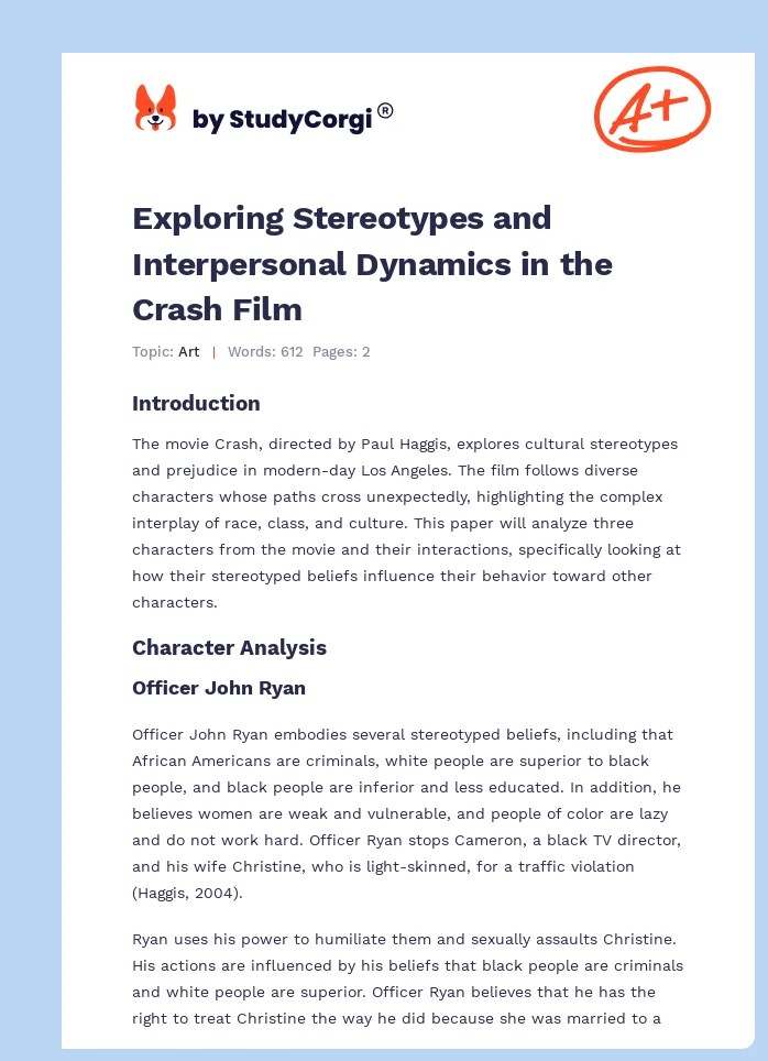 Exploring Stereotypes and Interpersonal Dynamics in the Crash Film. Page 1