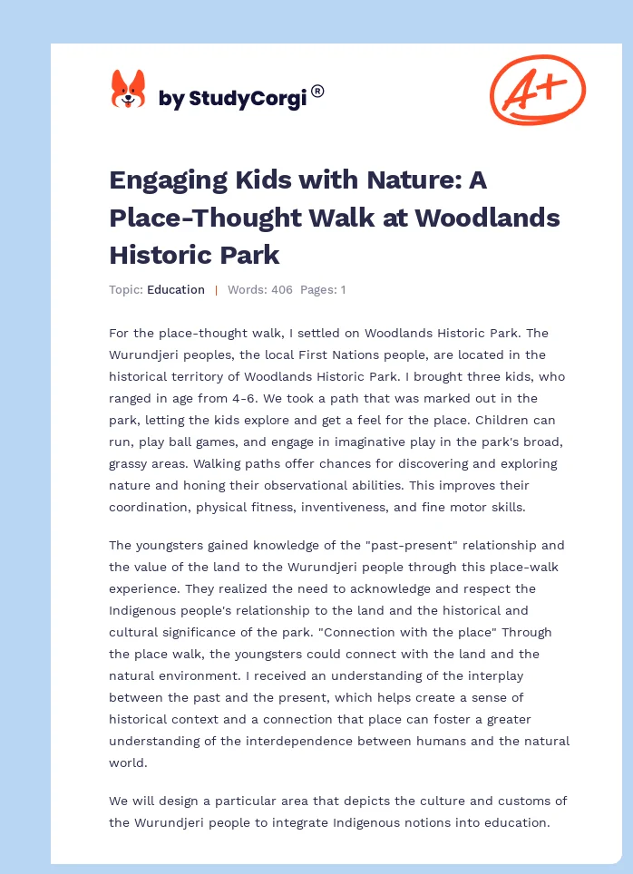 Engaging Kids with Nature: A Place-Thought Walk at Woodlands Historic Park. Page 1