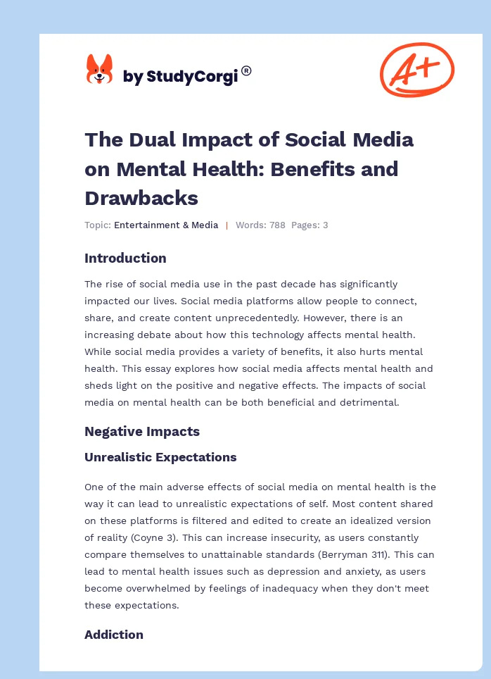 The Dual Impact of Social Media on Mental Health: Benefits and Drawbacks. Page 1