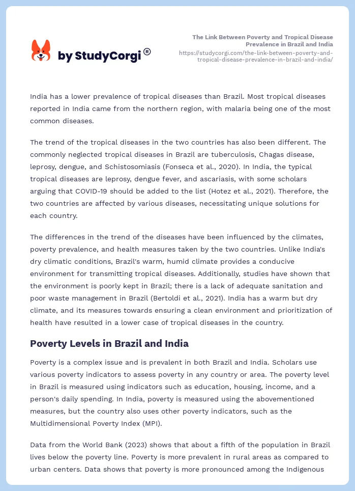 The Link Between Poverty and Tropical Disease Prevalence in Brazil and India. Page 2